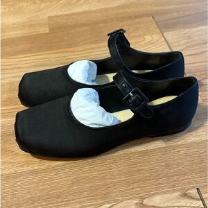 Sandy Liang NEW Mary Jane Pointe Satin Black Flats Size 39